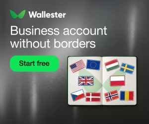 Wallester business payment card displayed on a digital interface for corporate expense management and financial services.